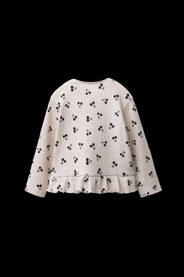 Zara SOFT PRINTED RUFFLE T-SHIRT - Sand / Marl
