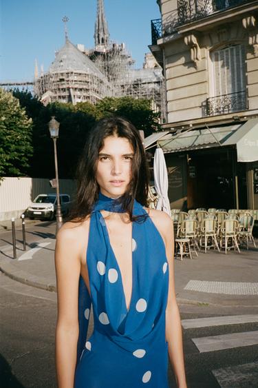 MIDI-JURK MET STIPPENPRINT - Blauw / Wit van Zara