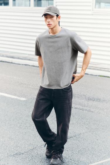 Zara 休閒版紋理 T 恤 - 灰色