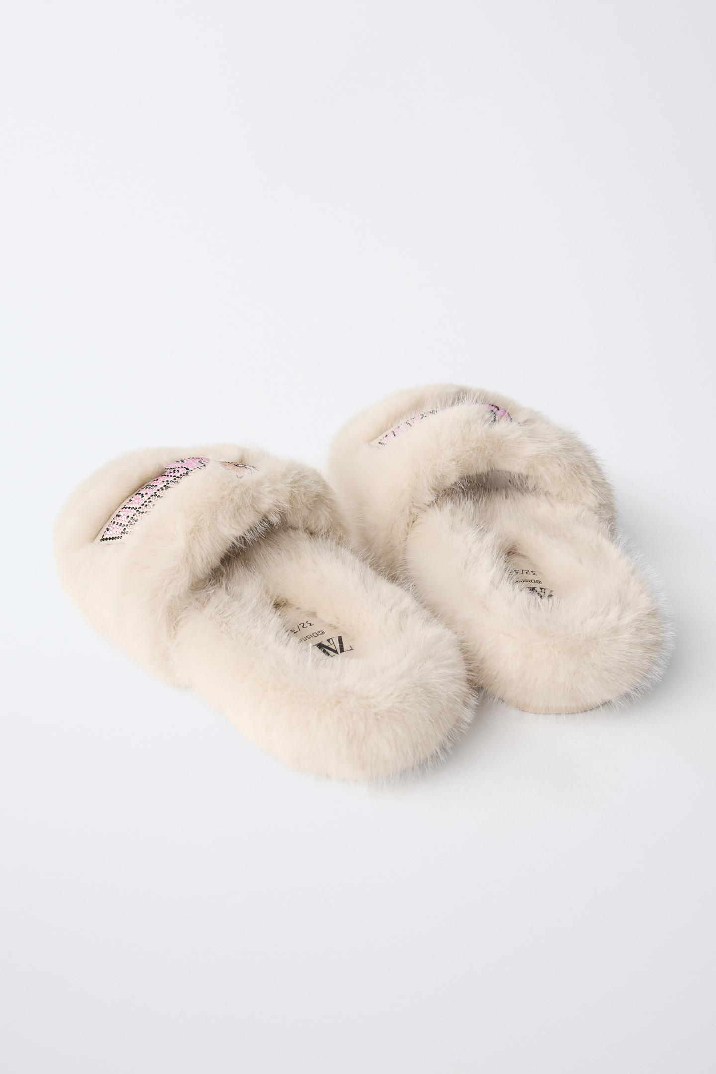Детские сандалии Zara Hannah Montana © Disney Faux Fur, цвет: Молочный белый — фото 5