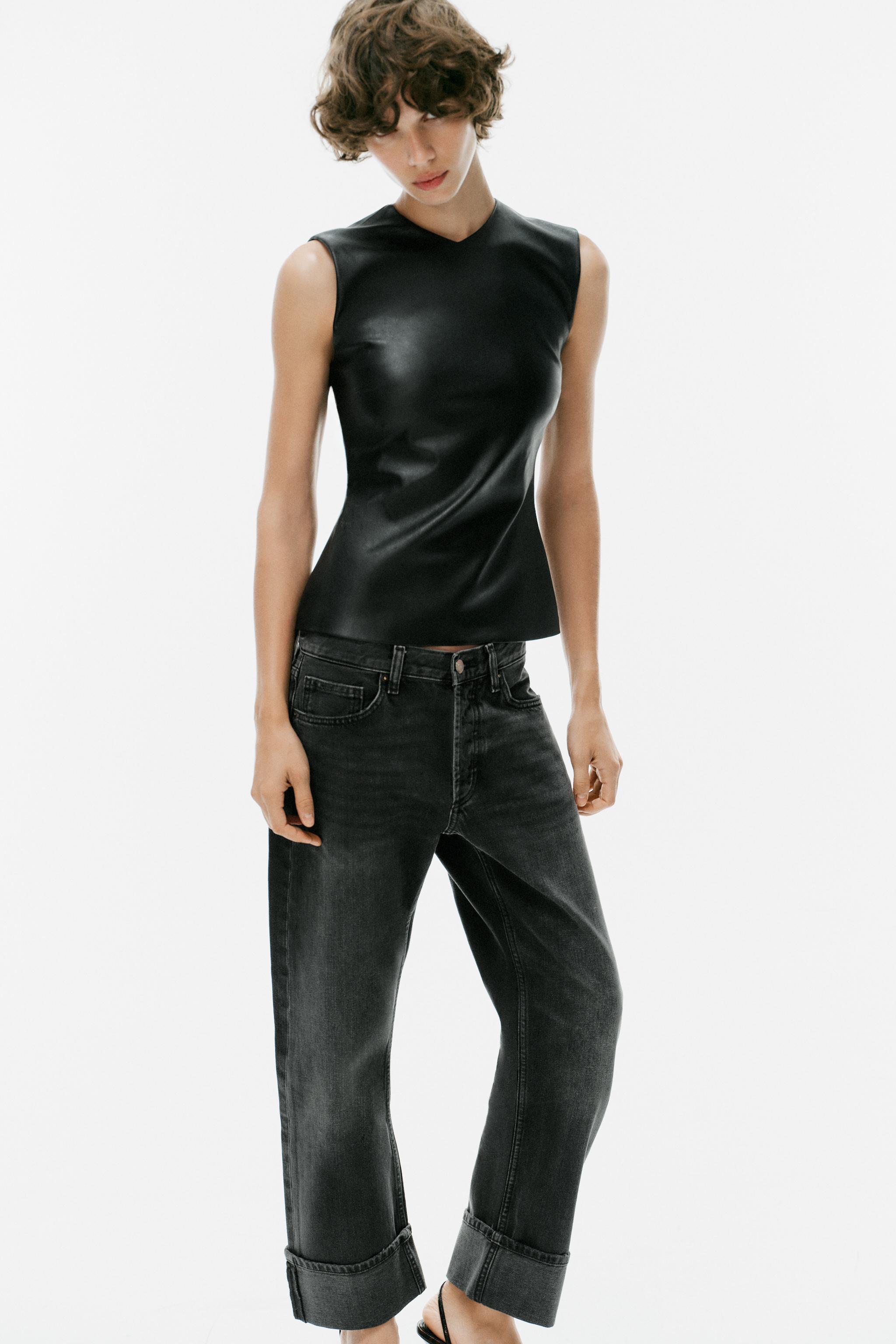 FAUX LEATHER TOP — Black