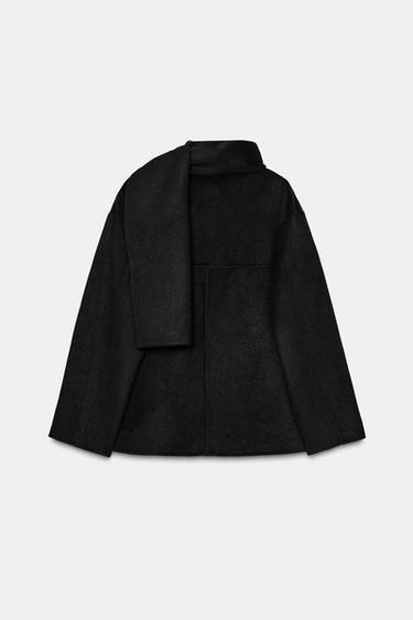 MANTEAU COURT ÉCHARPE AVEC LAINE - Noir de Zara - Image 8