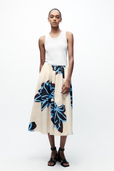 ZW COLLECTION VOLUMINOUS MIDI SKIRT - Ecru / Blue by Zara - Image 0
