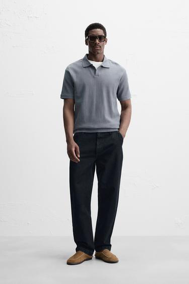 Zara VERTICAL TEXTURED POLO - Faded blue - Image 0