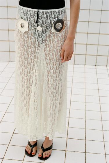 LONG LACE SKIRT - White by Zara