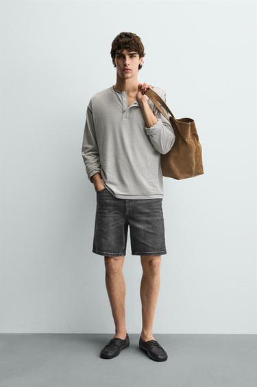 REGULAR FIT DENIM BERMUDA SHORTS - Charcoal by Zara