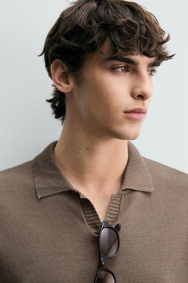 COTTON/LINEN REGULAR FIT KNIT POLO SHIRT - Mink by Zara - Image 4