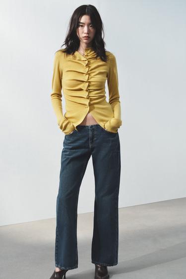 Zara DRAPED KNIT JACKET - Mustard
