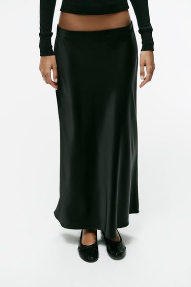 SATIN MIDI SKIRT — Black 2