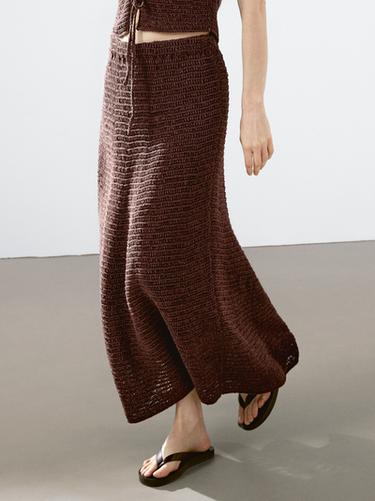 Zara Cotton blend crochet midi skirt - Eggplant