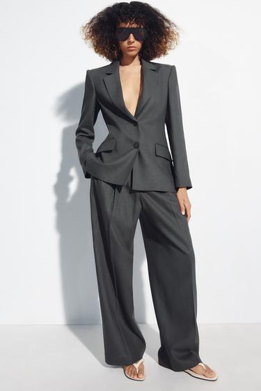 Zara PLEATED LINEN BLEND PANTS - Mid-gray