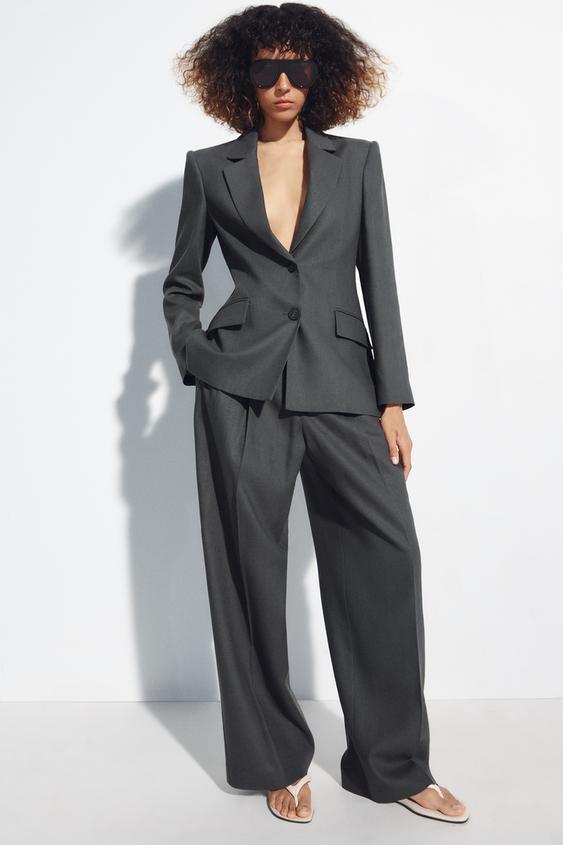 BLAZER ENTALLADA MEZCLA LINO - Gris medio de Zara - Imagen 0