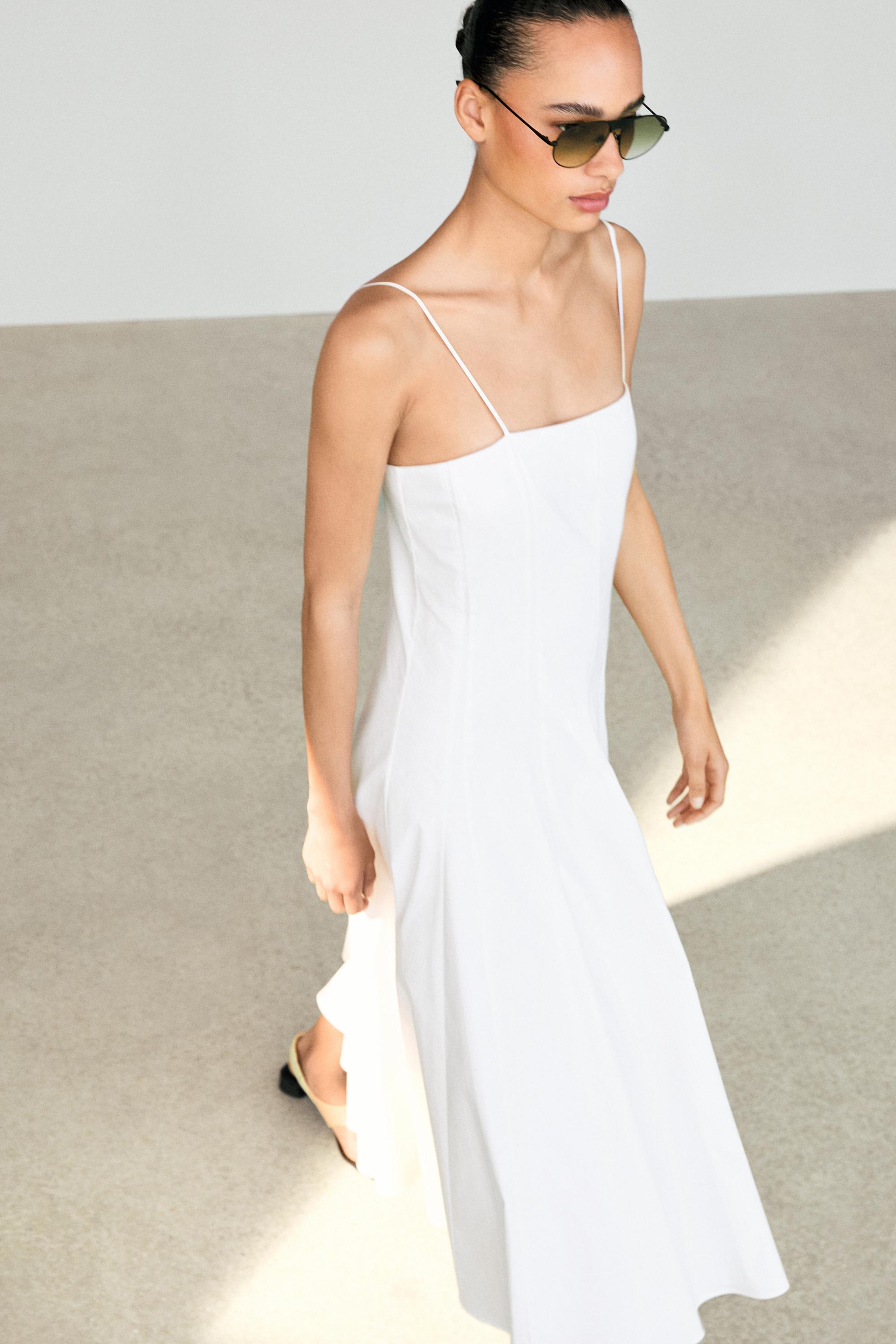 Poplin strap midi dress