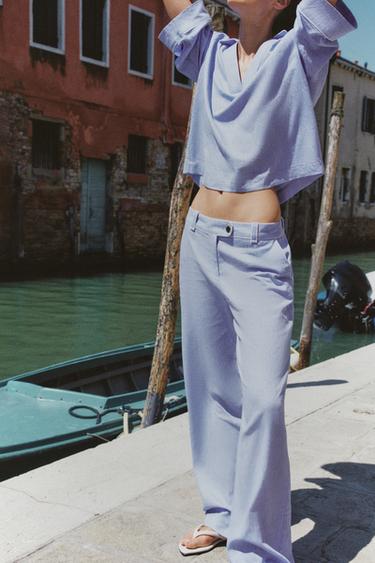 PANTALÓN CON LINO DETALLE VIVOS - Azul claro de Zara