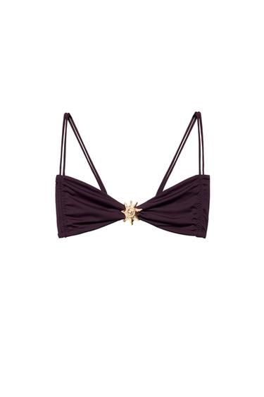 Zaras BIKINITOPP MED VOLANGER OCH SNÄCKA - Brun