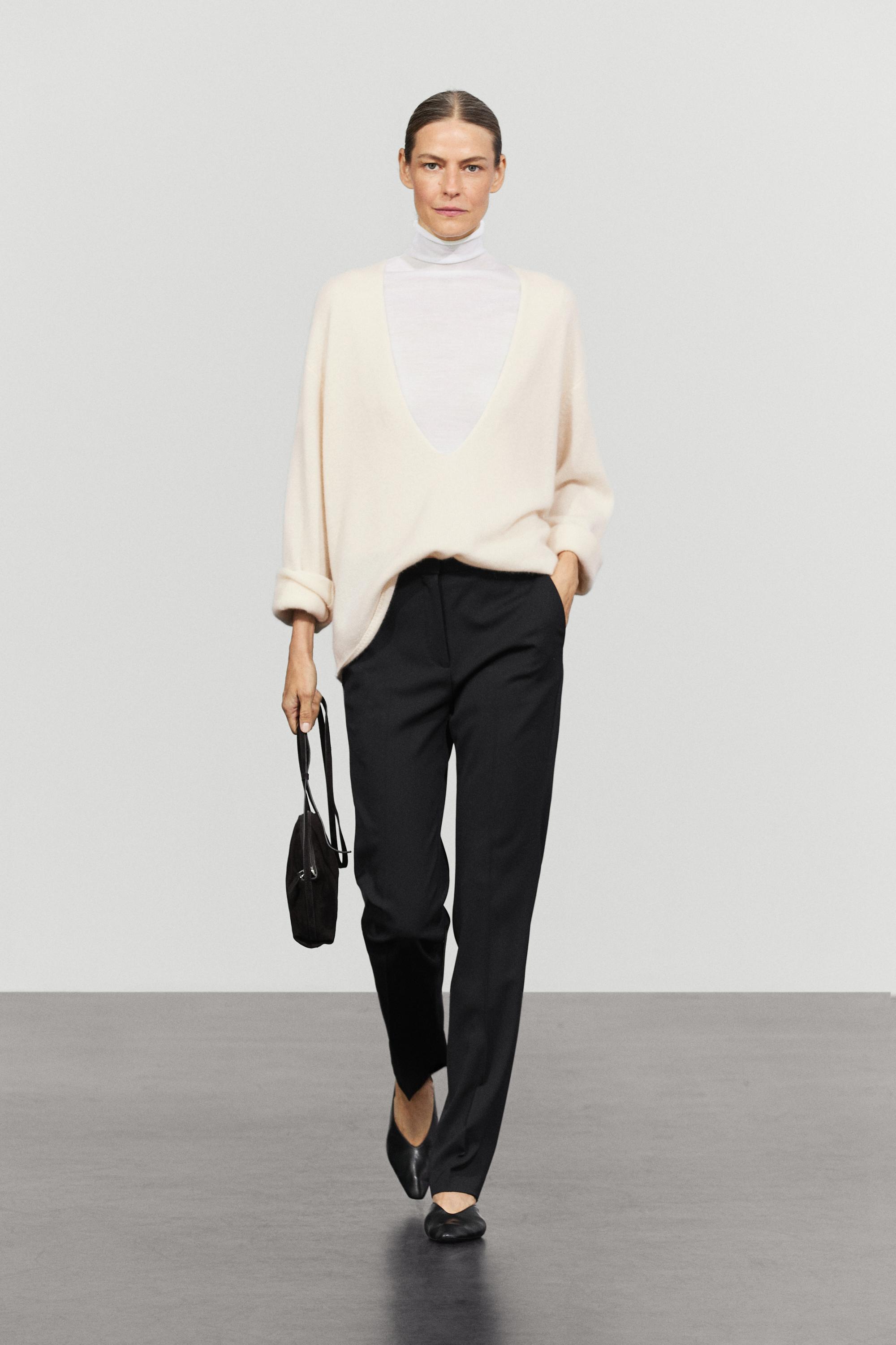 Wool blend waistband trousers — Black