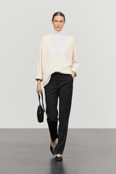 Zara Wool blend waistband trousers - Black - Image 0