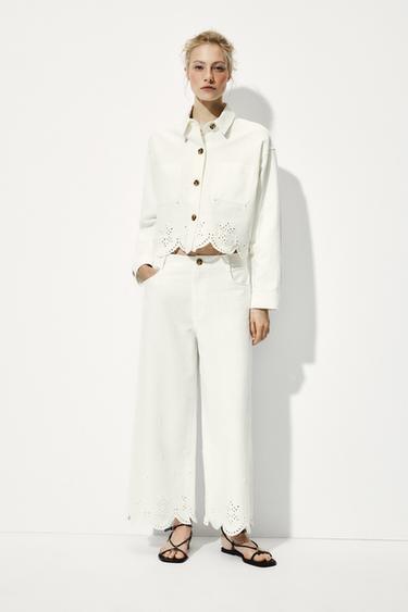 PANTALÓN CULOTTE BORDADOS PERFORADOS - Blanco de Zara