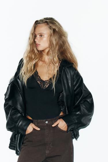 LACE POLYAMIDE BODYSUIT - Black by Zara