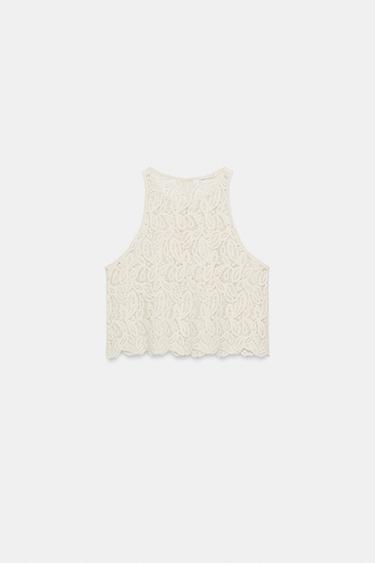 Zara CROCHET CROP TOP - Ecru