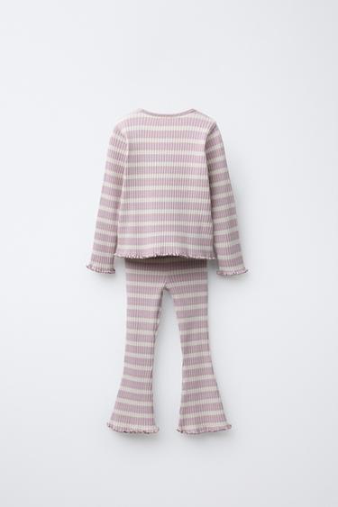 ENSEMBLE T-SHIRT ET LEGGING FLARE CÔTELÉ À RAYURES - Mauve clair de Zara - Image 1