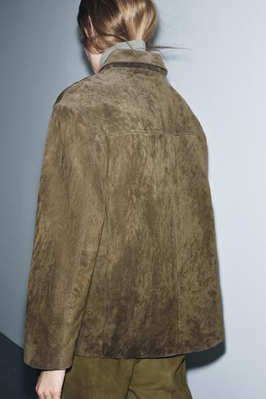 VESTE EN CUIR DE DAIM 100 % ZW COLLECTION LIMITED EDITION - Kaki de Zara - Image 2