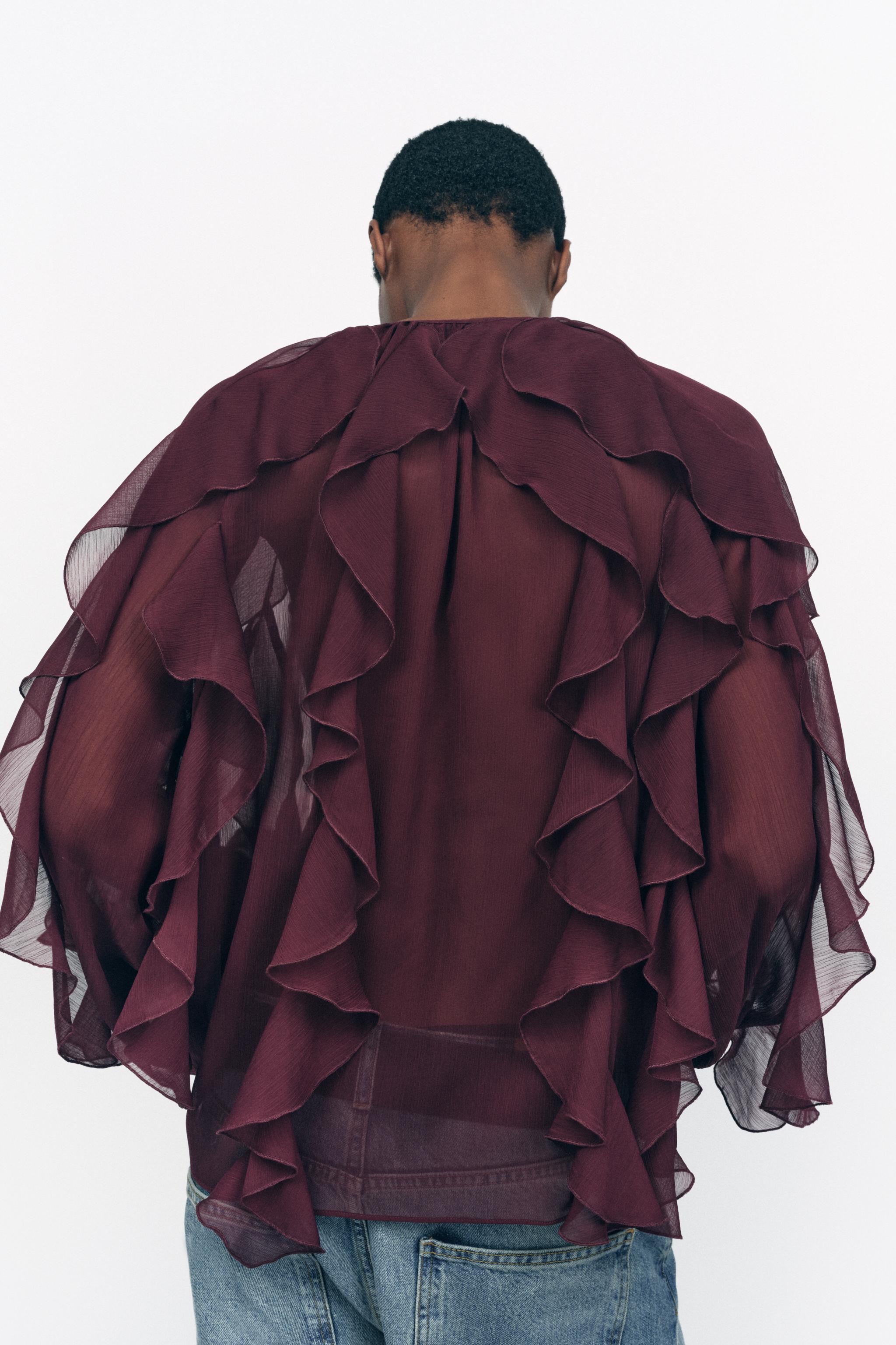 burgundy ruffle blouse