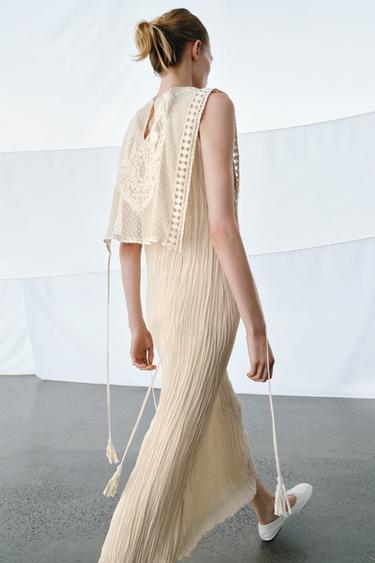 Zara COMBINATION DRESS WITH DETACHABLE OVERLAY ZW COLLECTION - Ecru