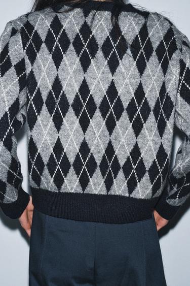 DIAMOND KNIT JUMPER - Grey / Blue by Zara - Image 2