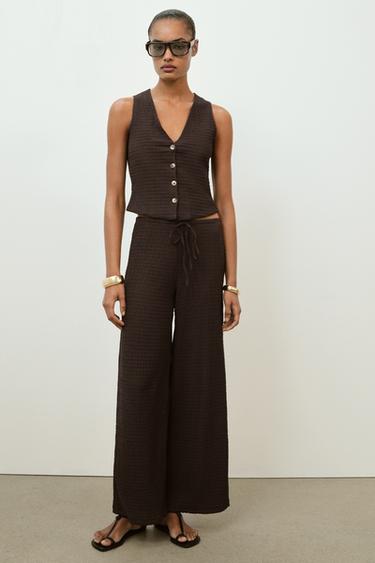 Zara 紋理鈕扣背心上衣 - 巧克力色 - 圖片 0