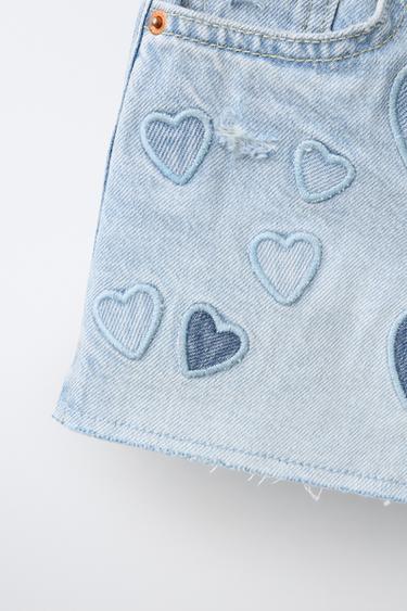 DENIM BERMUDA SHORTS WITH HEART PATCHES - Light blue by Zara - Image 4