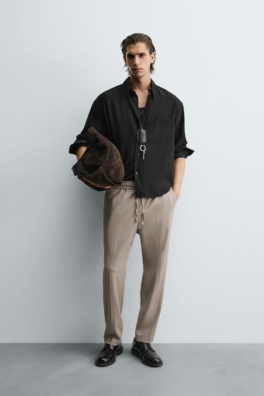 COMFORT FIT JOGGER WAIST TROUSERS - Tan marl by Zara