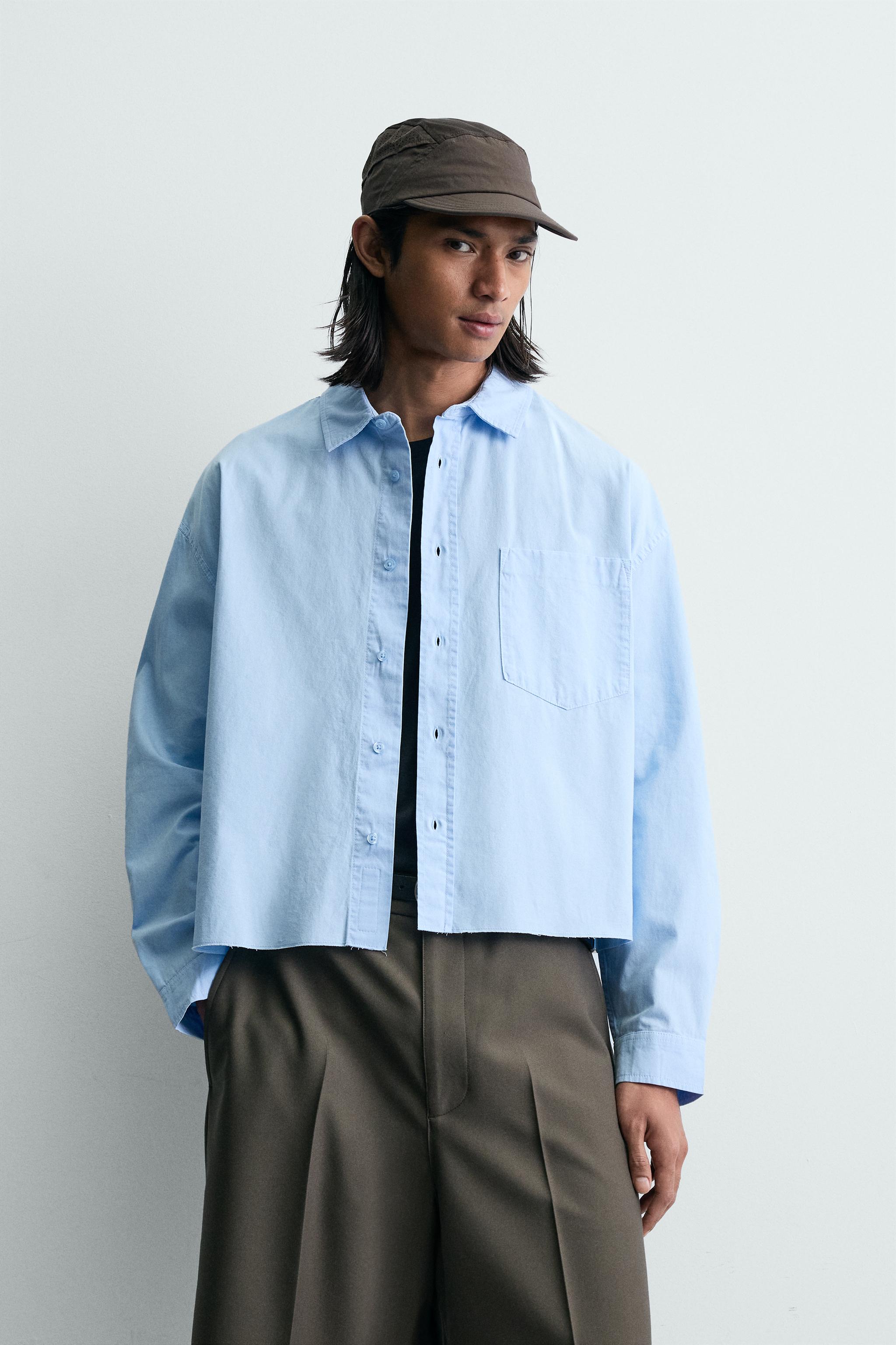 WASHED BOXY FIT SHIRT — Light blue