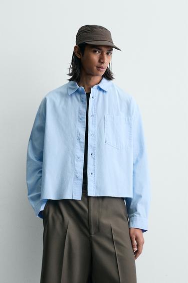 Zara 水洗方版襯衫 - 淡藍色