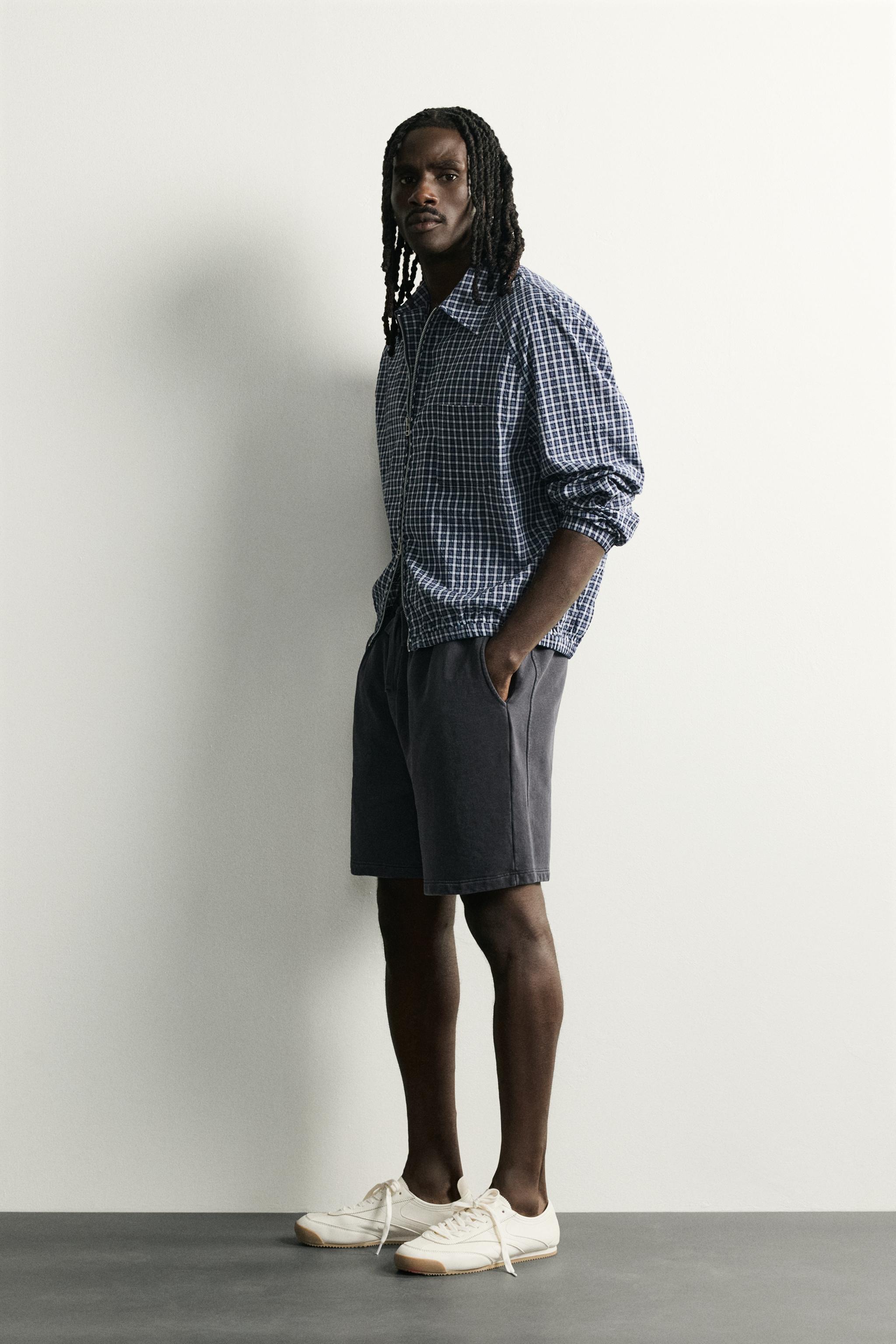Мужские шорты Zara BASIC WASHED SWEATSHORTS — фото 4