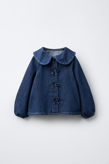 DENIM SHIRT WITH BOWS - Indigo by Zara