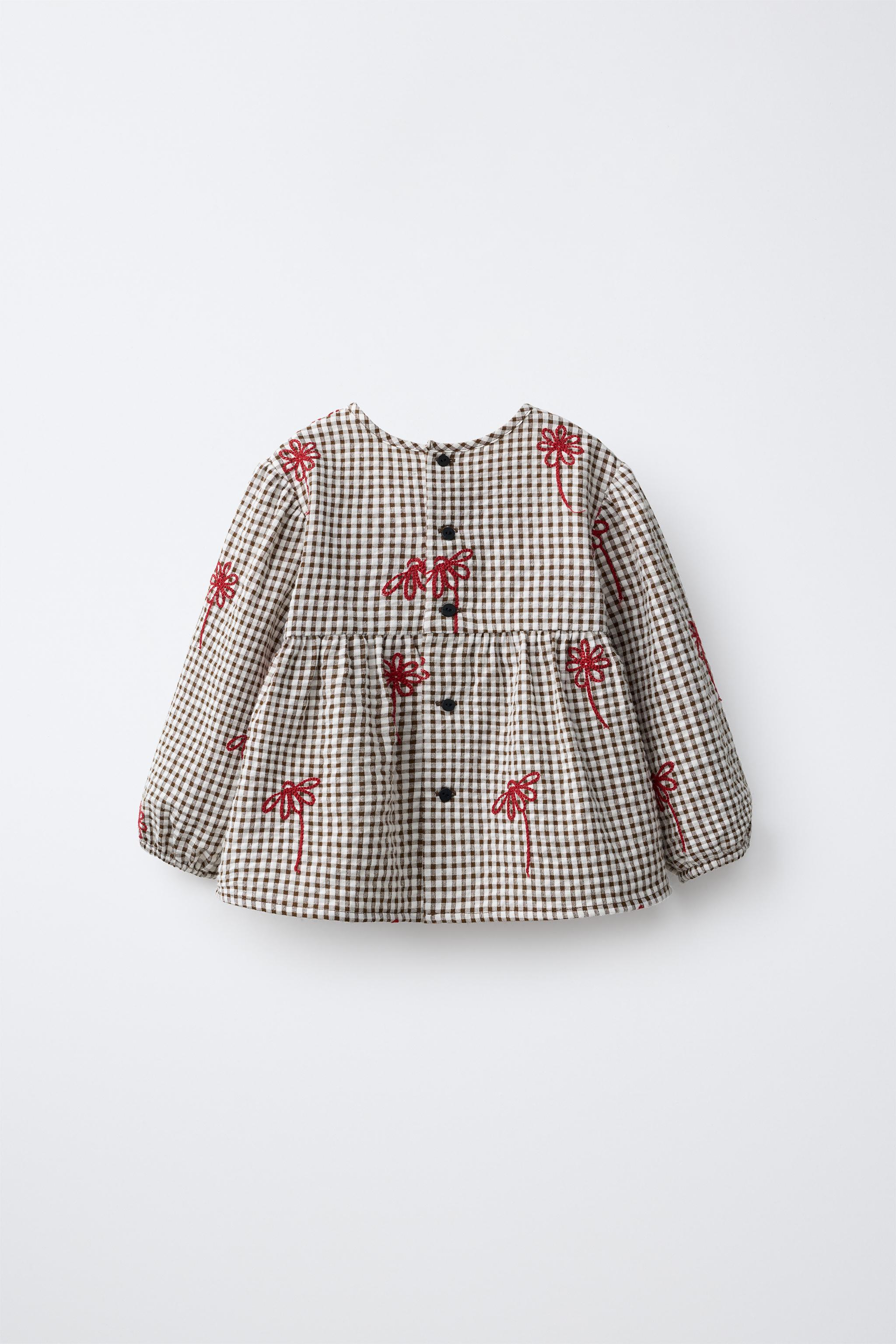 BLOUSE À CARREAUX VICHY ET FLEURS BRODÉES