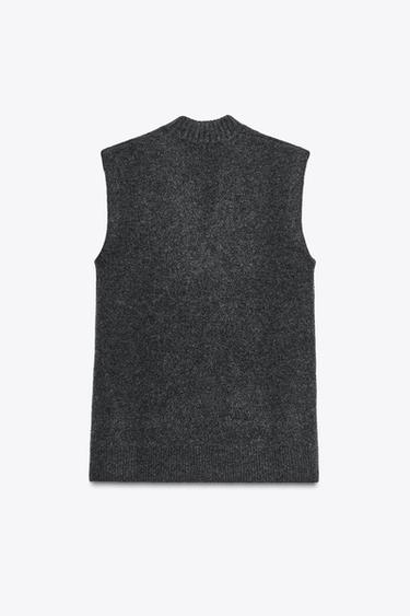 GILET LONG AVEC LAINE - Gris foncé de Zara - Image 4