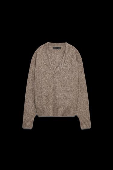 Zara SOFT KNIT V-NECK SWEATER - Mink marl - Image 0