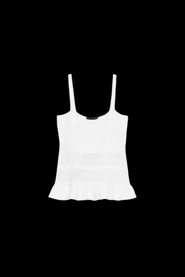 Zara RUFFLED KNIT TOP - White