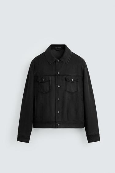 REGULAR FIT FAUX SUEDE JACKET - Black by Zara