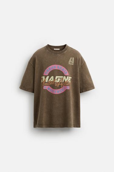 WASHED SWEATSHIRT WITH SLOGAN - Brown by Zara - Image 6
