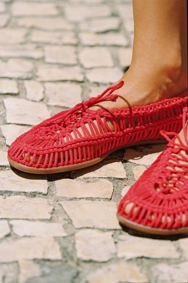BRAIDED SHOES WITH LACES - Red by Zara - Image 1