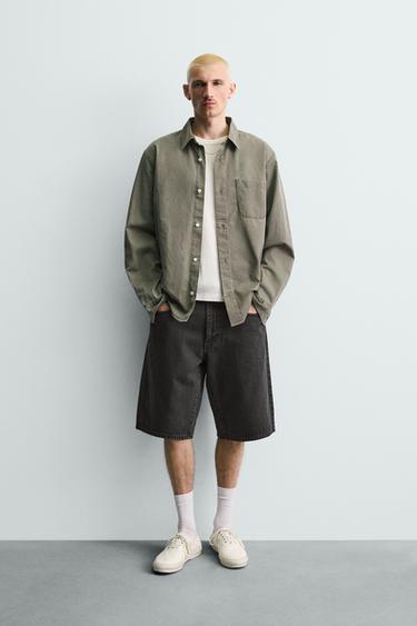 BAGGY FIT DENIM BERMUDA SHORTS - Charcoal by Zara