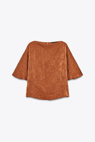 CRINKLED EFFECT SATIN TOP - Copper by Zara