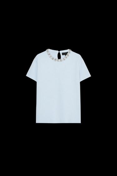 Zara JEWEL KNIT TOP - Light blue - Image 0