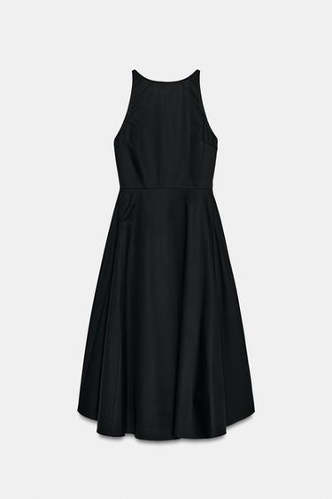 Zara VOLUMINOUS GABARDINE MIDI DRESS - Black