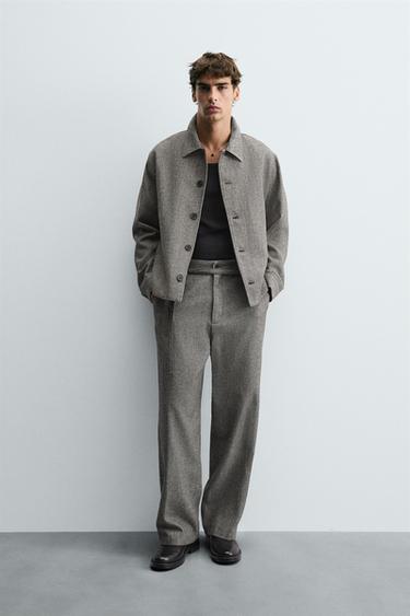 Zara HERRINGBONE OVERSHIRT - Gray - Image 0