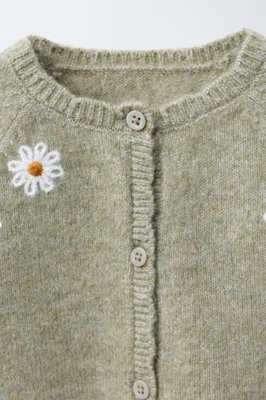 CARDIGAN WITH EMBROIDERED DAISIES - Light green by Zara - Image 2
