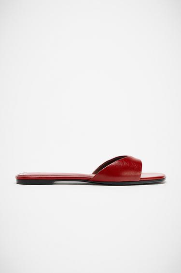 FLAT LEATHER SANDALS - Red by Zara